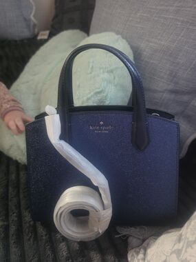 kate spade navy glitter satchel with dark navy trim